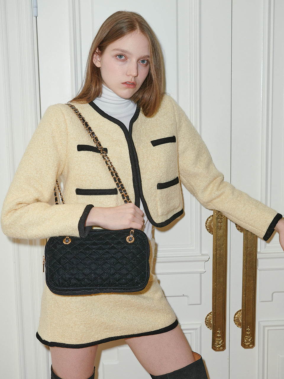 [Gold Chain] Velvet Quilting Classic Bag