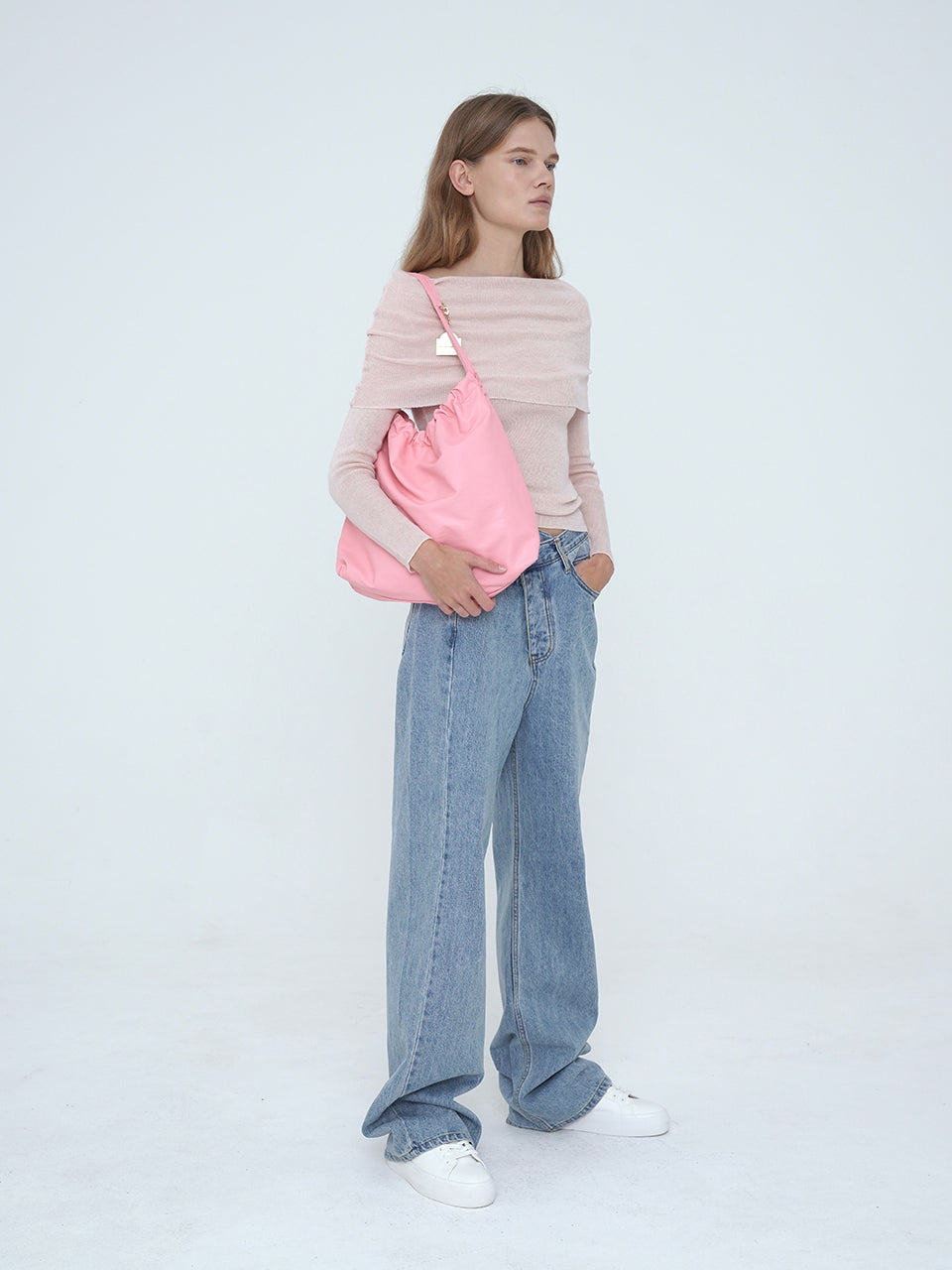 Synthetic Leather Small Hobo Bag - Pink