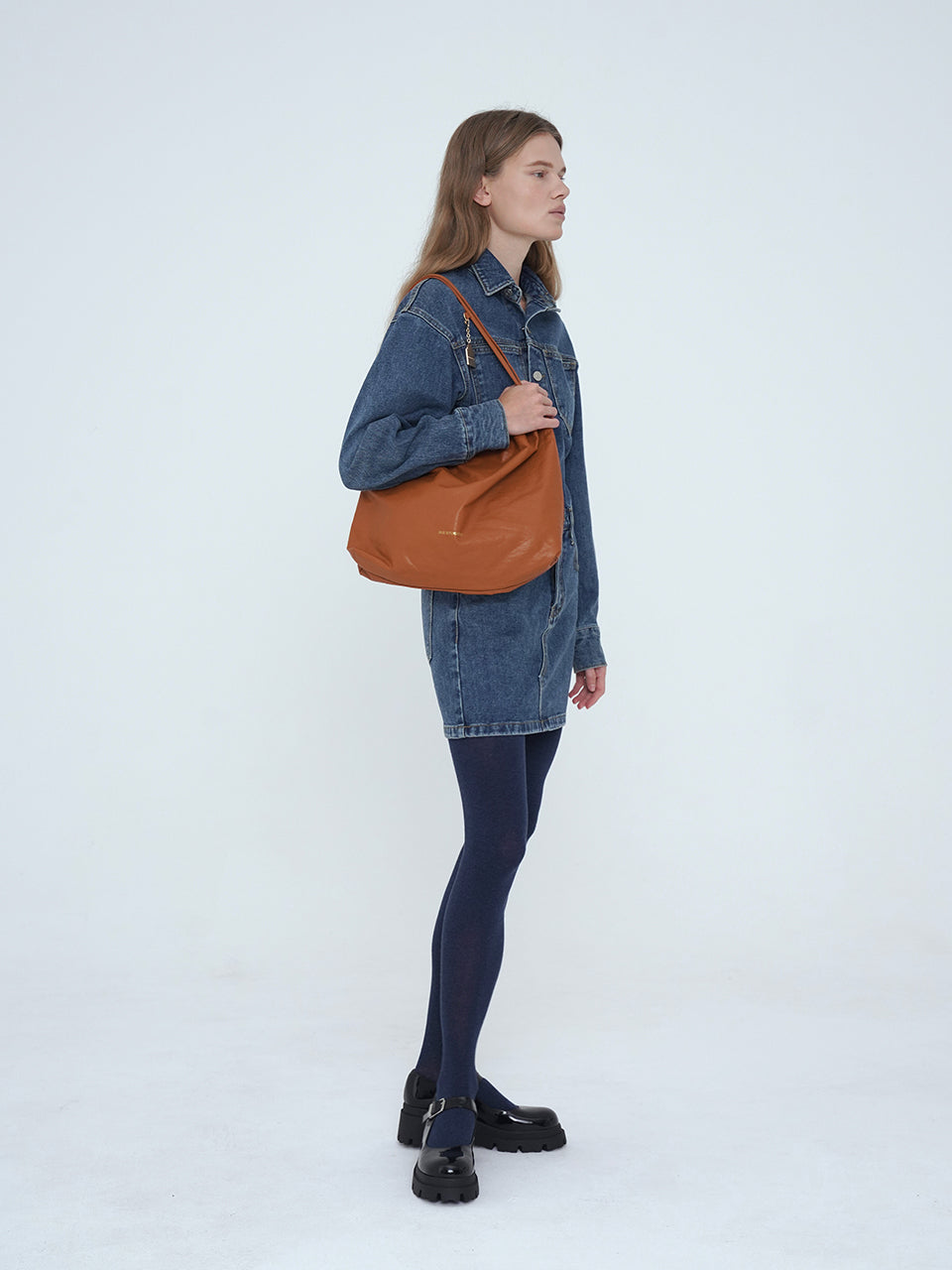 Synthetic Leather Small Hobo Bag - Camel
