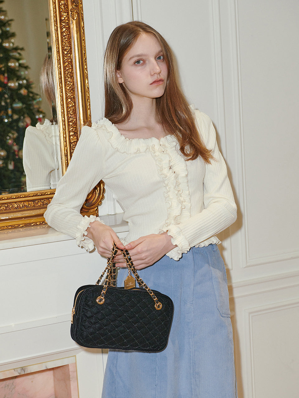 [Gold Chain] Velvet Quilting Classic Bag