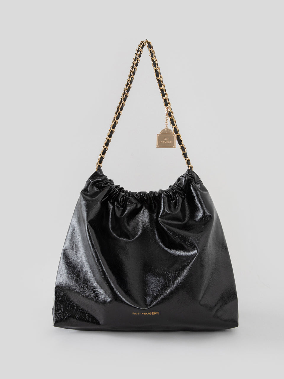 [20K Gold Chain] Synthetic Leather Small Hobo Bag - Black