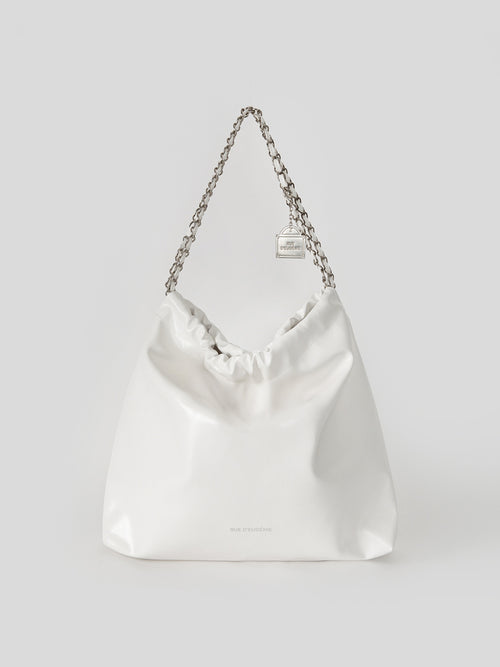 [Silver Chain] Synthetic Leather Small Hobo Bag - White