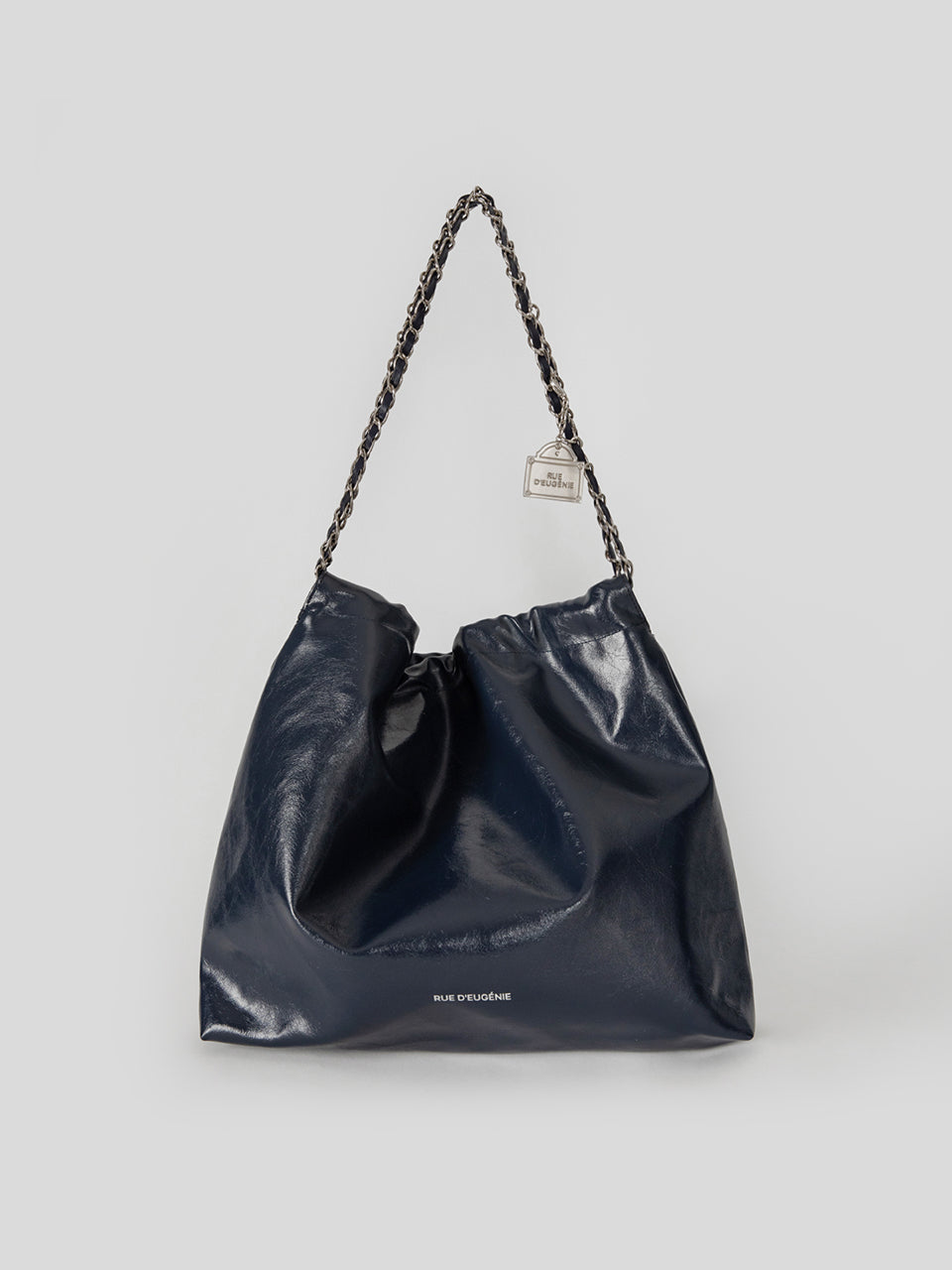 [Silver Chain] Synthetic Leather Small Hobo Bag - Navy