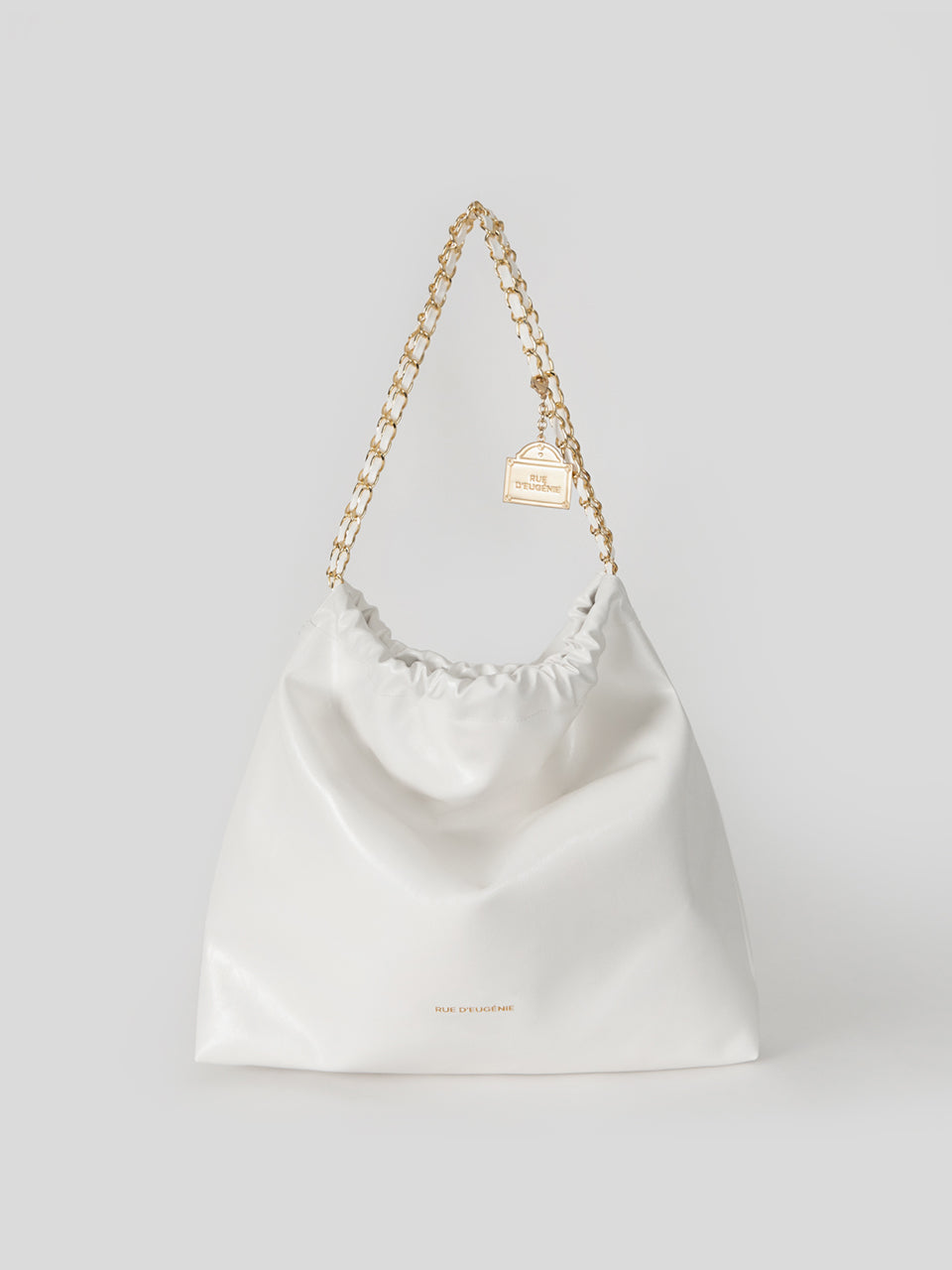 [20K Gold Chain] Synthetic Leather Small Hobo Bag - White