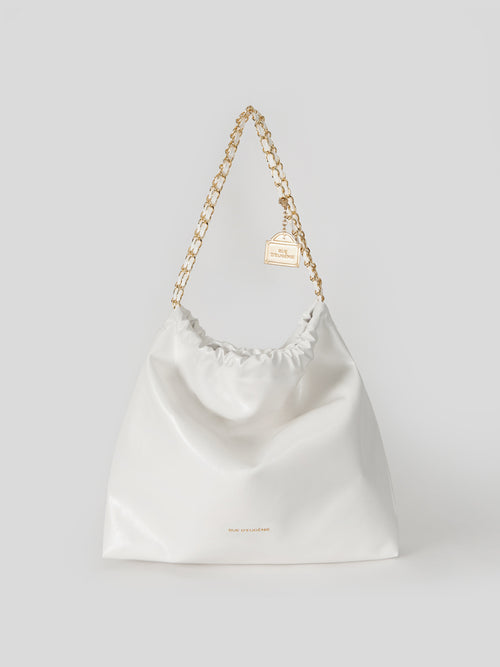 [20K Gold Chain] Synthetic Leather Small Hobo Bag - White