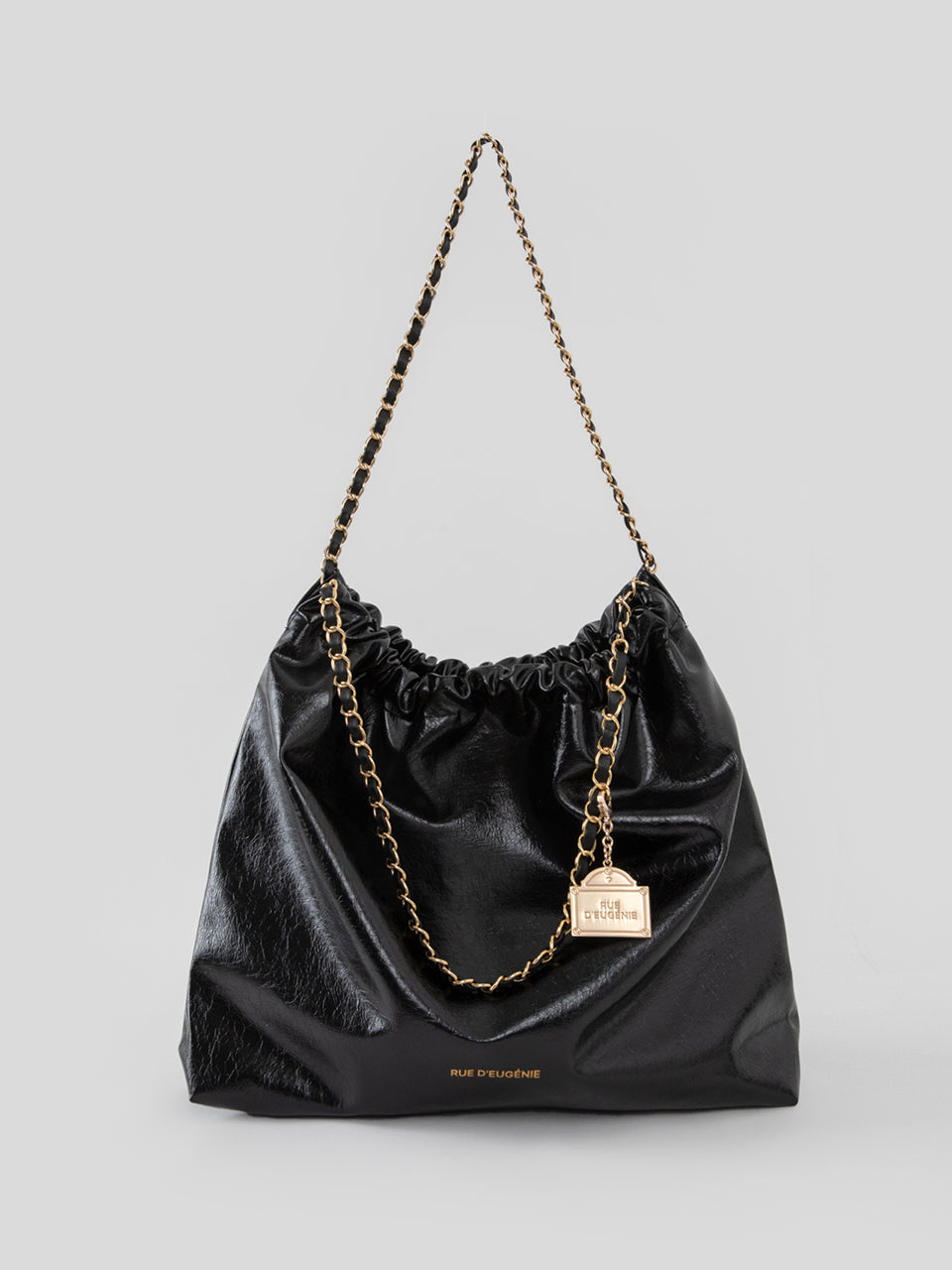 [20K Gold Chain] Synthetic Leather Small Hobo Bag - Black
