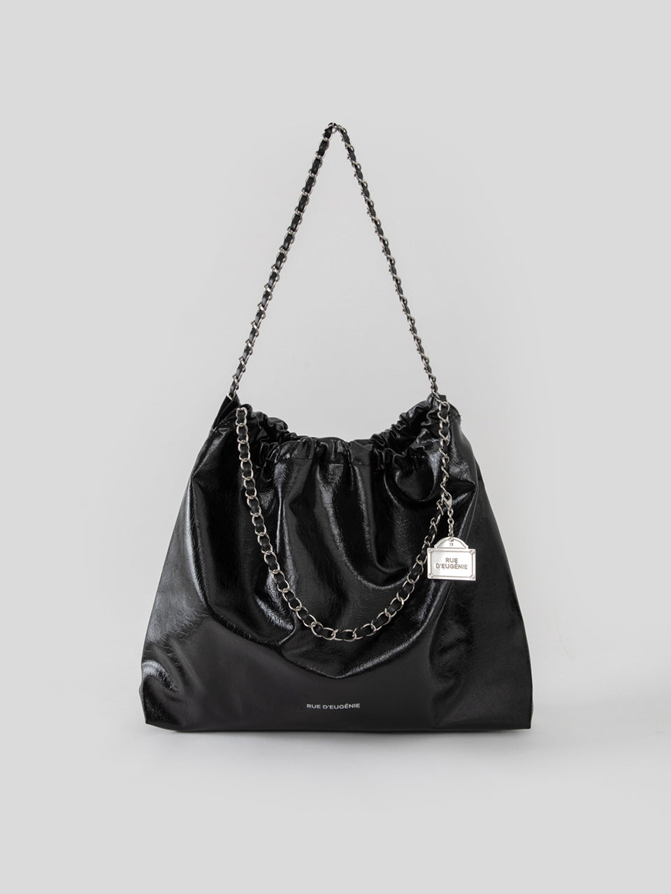 [Silver Chain] Synthetic Leather Small Hobo Bag - Black