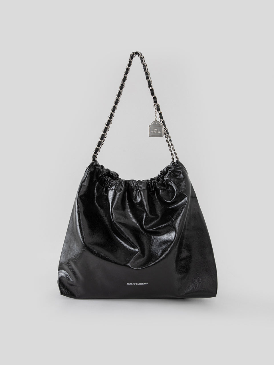 [Silver Chain] Synthetic Leather Small Hobo Bag - Black
