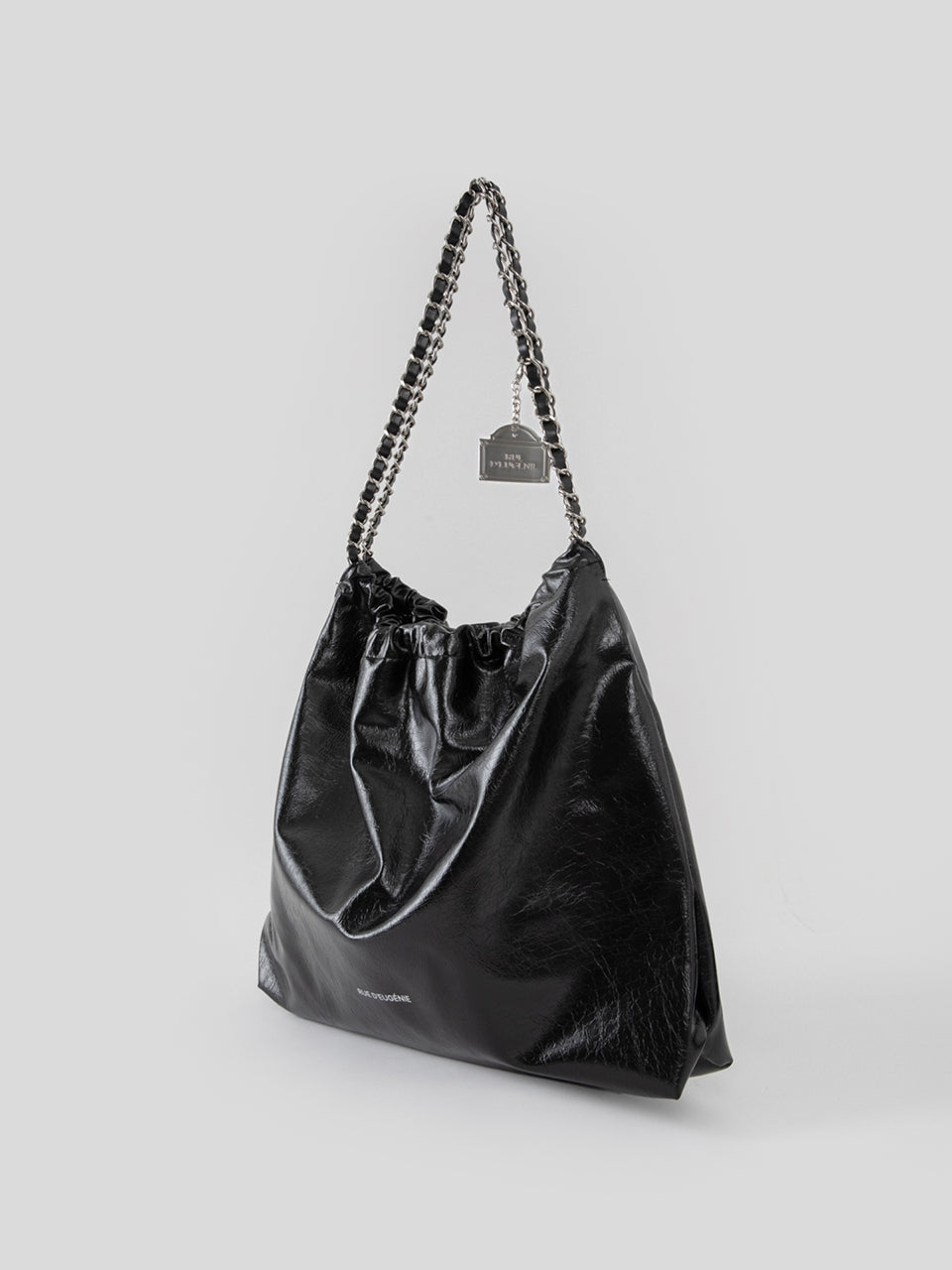 [Silver Chain] Synthetic Leather Small Hobo Bag - Black