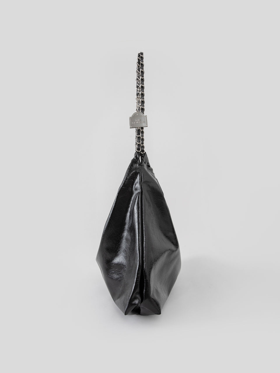 [Silver Chain] Synthetic Leather Small Hobo Bag - Black