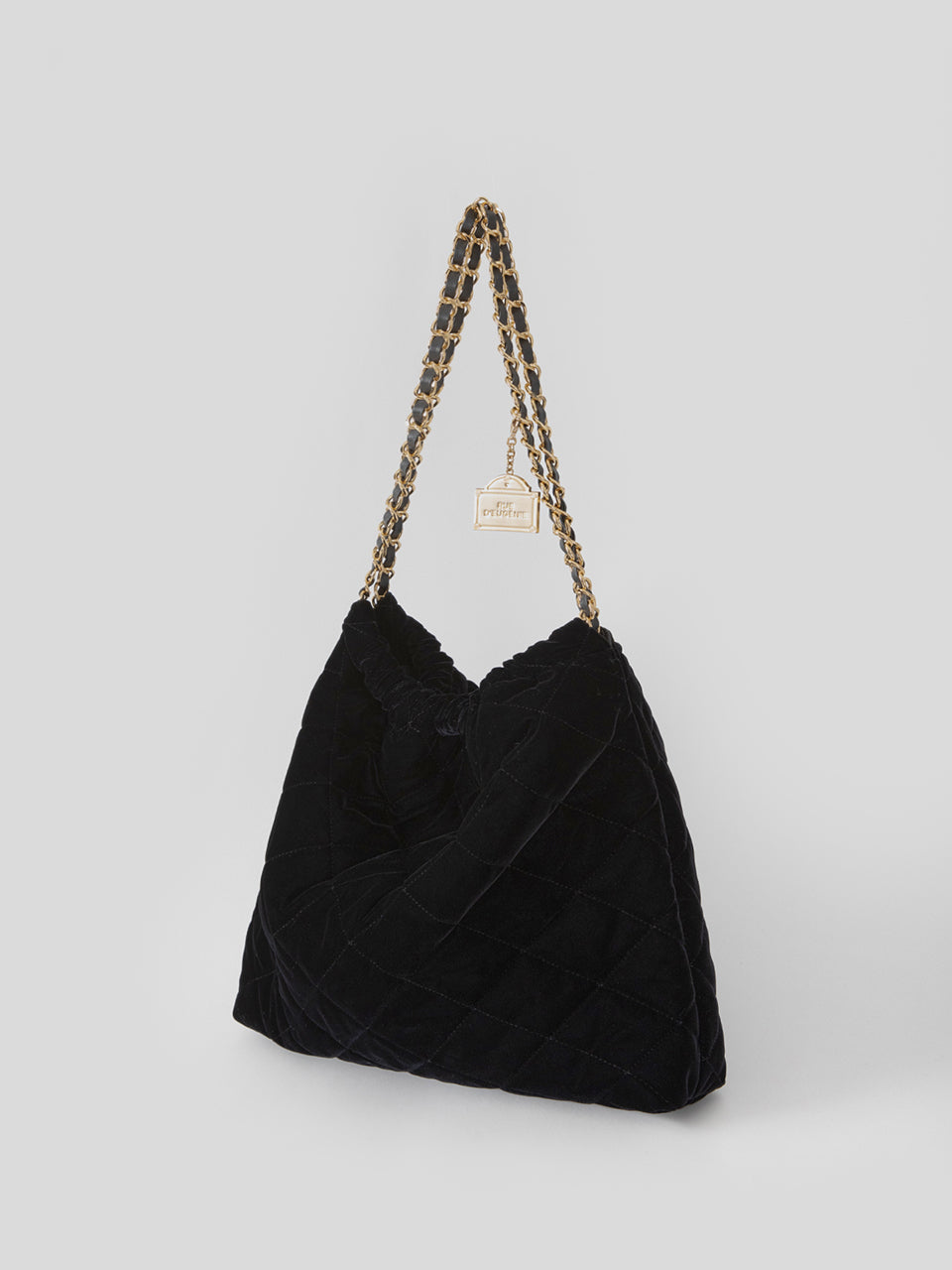 [20K Gold Chain] Velvet Quilting Small Hobo Bag _ FE (Iron Chain)