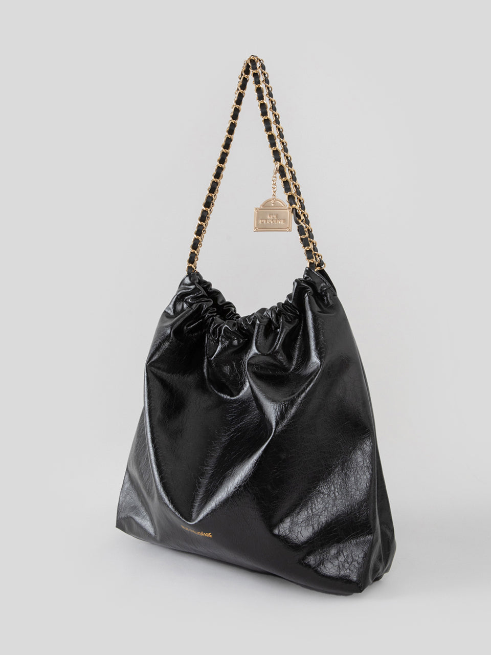 [20K Gold Chain] Synthetic Leather Small Hobo Bag - Black