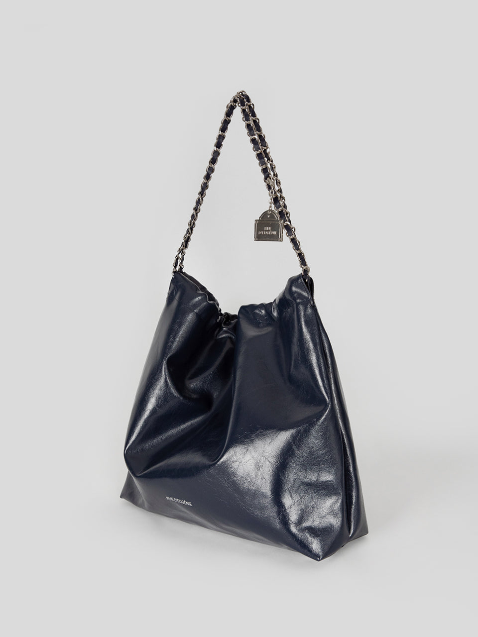 [Silver Chain] Synthetic Leather Small Hobo Bag - Navy