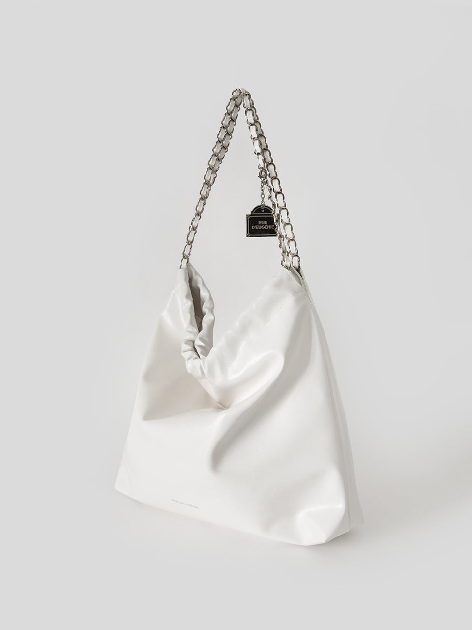 [Silver Chain] Synthetic Leather Small Hobo Bag - White