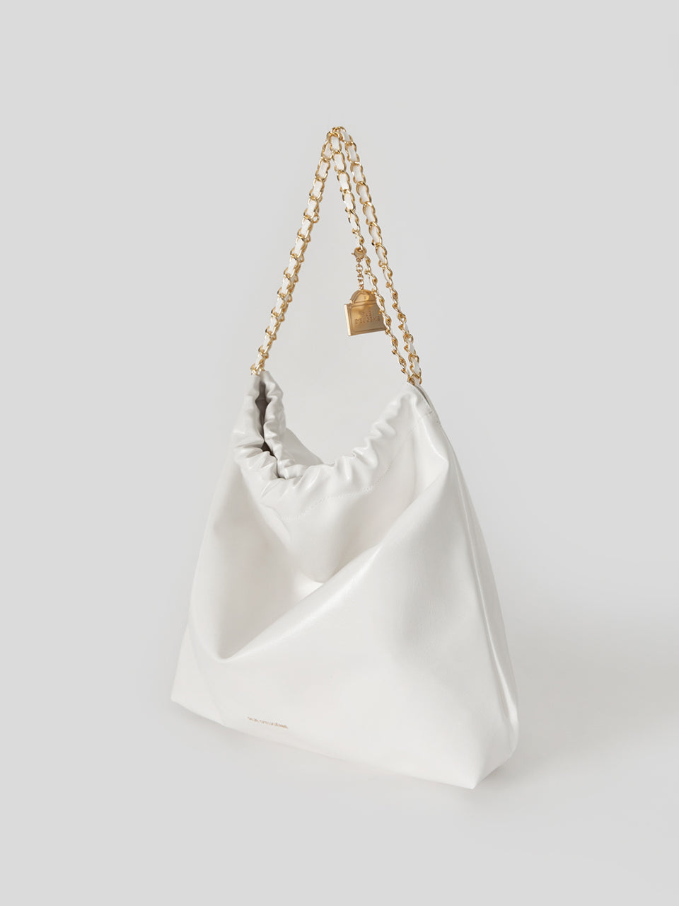 [20K Gold Chain] Synthetic Leather Small Hobo Bag - White