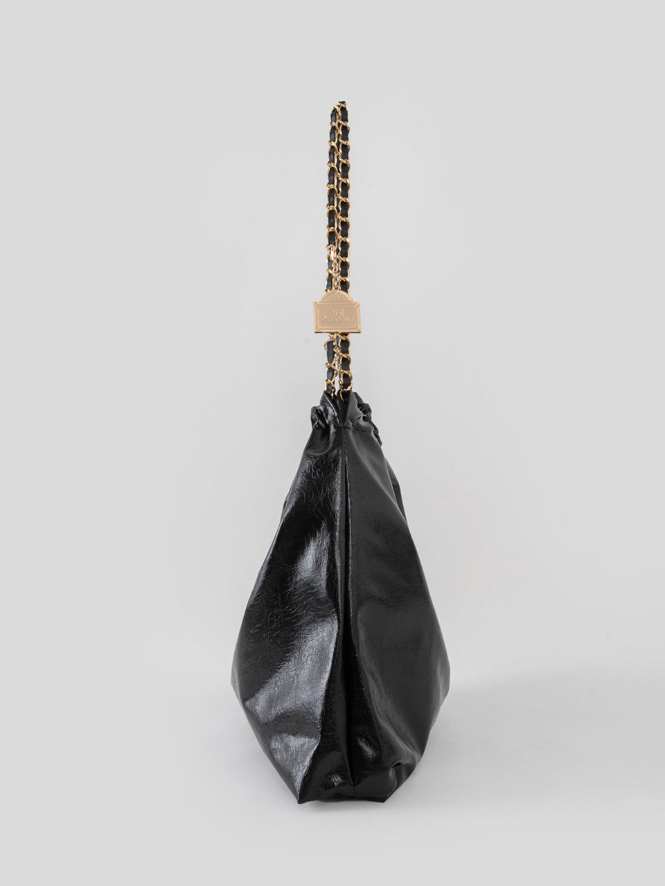 [20K Gold Chain] Synthetic Leather Small Hobo Bag - Black