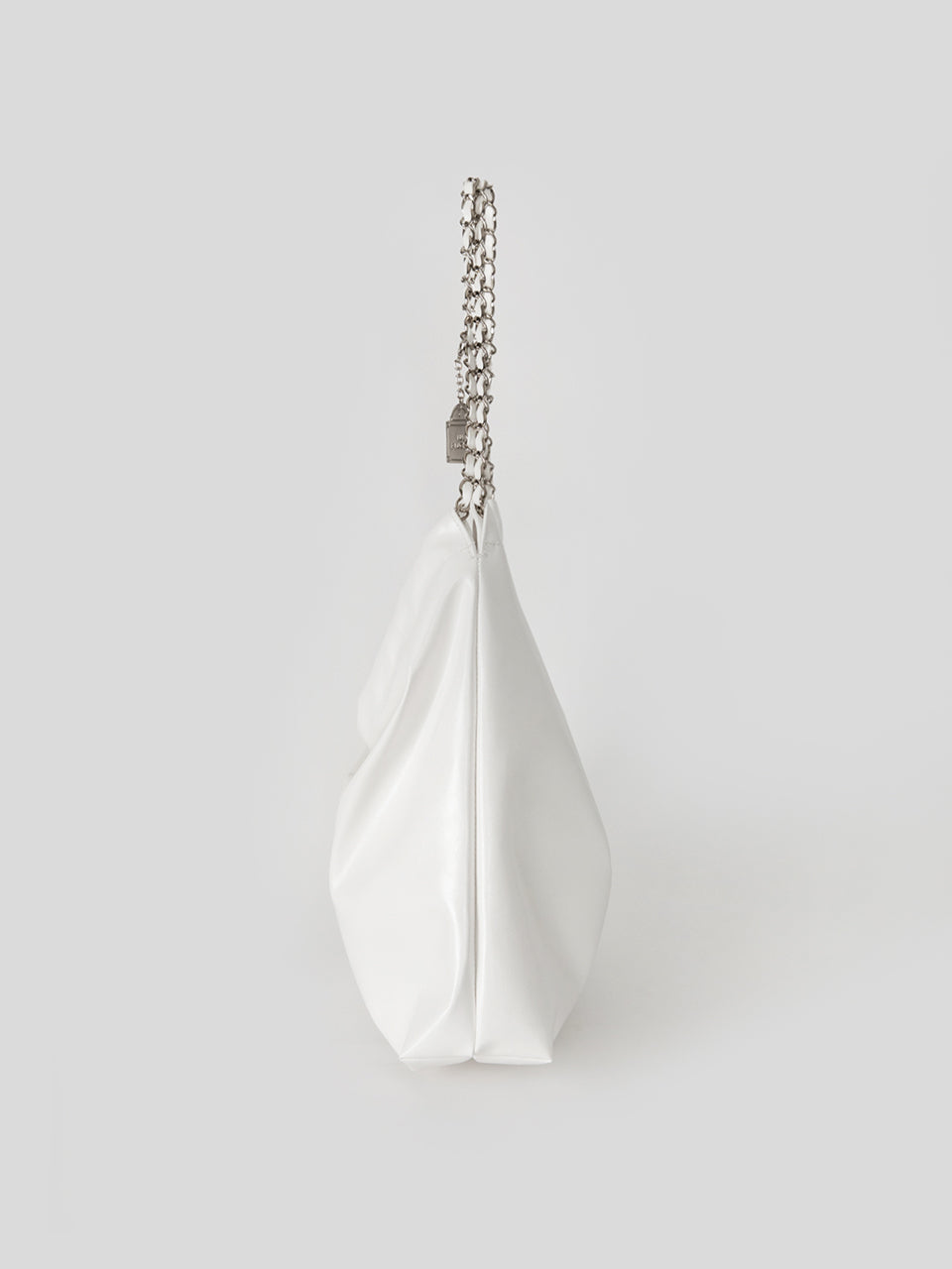 [Silver Chain] Synthetic Leather Small Hobo Bag - White