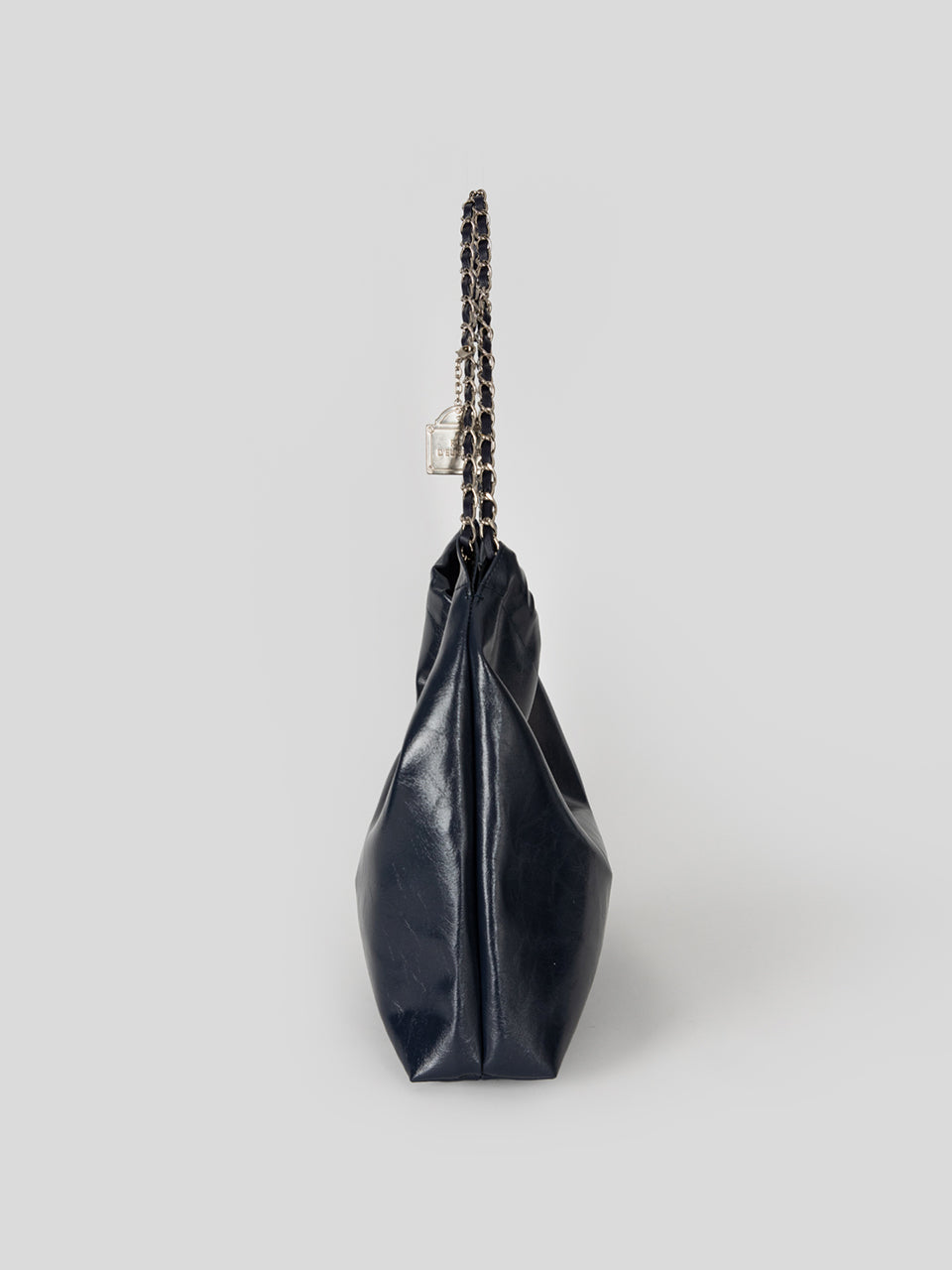 [Silver Chain] Synthetic Leather Small Hobo Bag - Navy