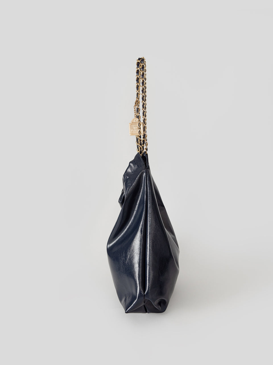 [20K Gold Chain] Synthetic Leather Small Hobo Bag - Navy