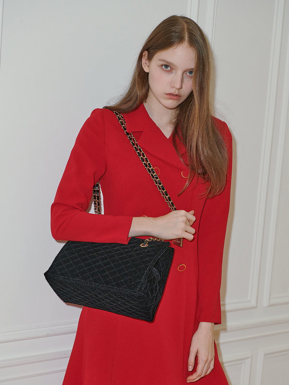 [Gold Chain] Velvet Quilted Lady Bag