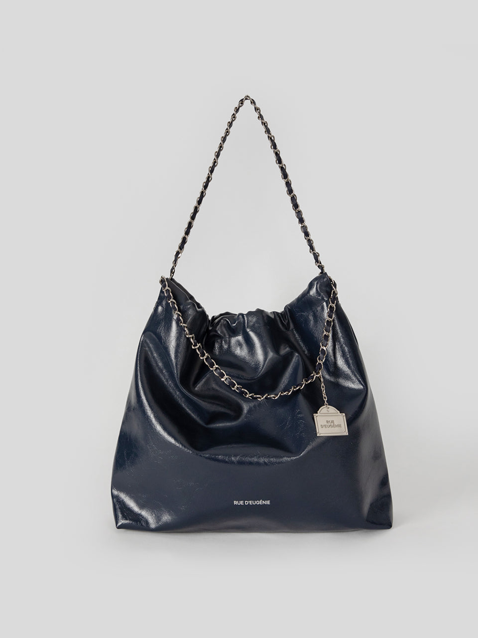 [Silver Chain] Synthetic Leather Small Hobo Bag - Navy