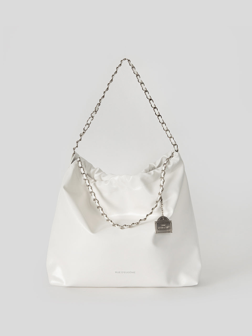 [Silver Chain] Synthetic Leather Small Hobo Bag - White