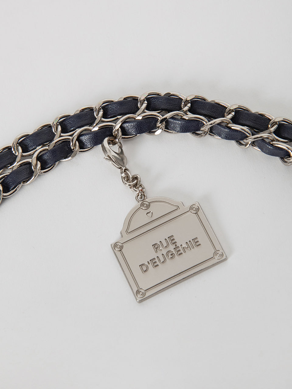 [Silver Chain] Synthetic Leather Small Hobo Bag - Navy